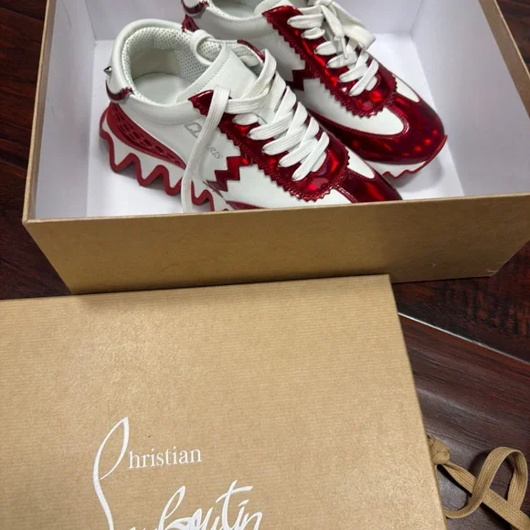Christian Louboutin Red and White Sneakers - Picture 2 of 4